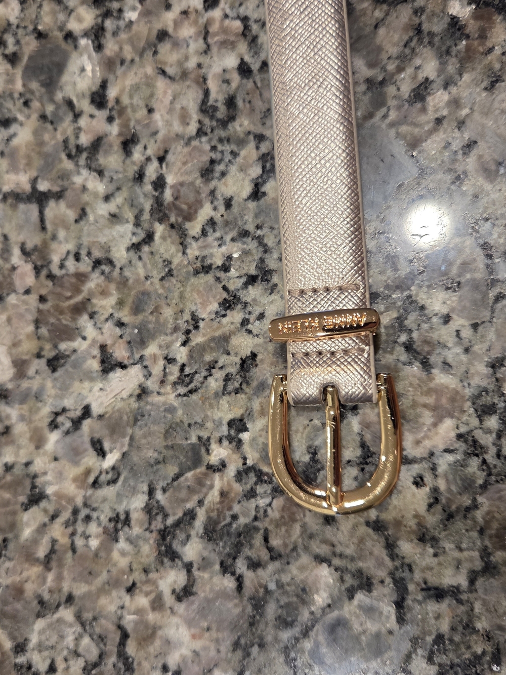Anne Klein Rose Gold Saffiano Leather Belt with Gold Buckle